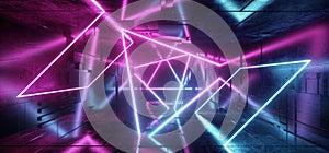 Neon Glowing Laser Beam Sci Fi Future Modern Portal Gate Virtual Cyber Vibrant Triangle Rectangle Abstract Shaped Tunnel Corridor