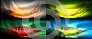 Neon glowing light abstract backgrounds collection, mega set of energy magic concept backgrounds