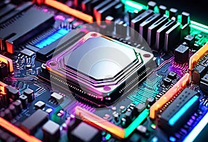 Neon Glowing Motherboard of CPU