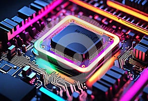 Neon Glowing Motherboard of CPU