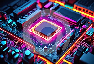 Neon Glowing Motherboard of CPU