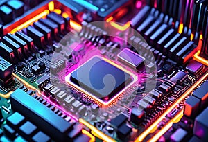 Neon Glowing Motherboard of CPU