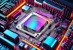 Neon Glowing Motherboard of CPU