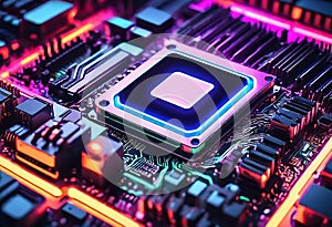 Neon Glowing Motherboard of CPU