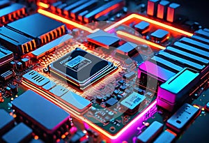 Neon Glowing Motherboard of CPU
