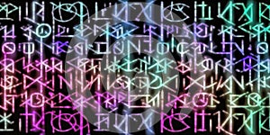 Neon glowing runes, abstract background, magic pattern