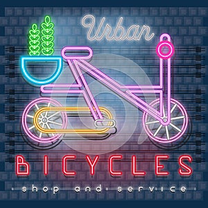 Neon Glowing Sign for Bicycle Shop