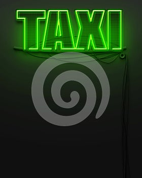 Neon glowing sign with word Taxi, copyspace