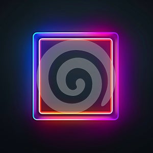 Neon glowing square on back background, template for design, ai generated