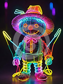neon glowing strawman in neon light