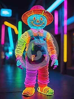 neon glowing strawman in neon light