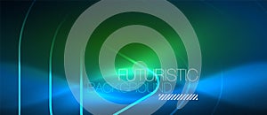 Neon glowing techno lines, hi-tech futuristic abstract background template with geometric shapes