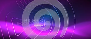 Neon glowing techno lines, hi-tech futuristic abstract background template with geometric shapes