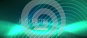 Neon glowing techno lines, hi-tech futuristic abstract background template with geometric shapes