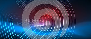 Neon glowing techno lines, hi-tech futuristic abstract background template with geometric shapes