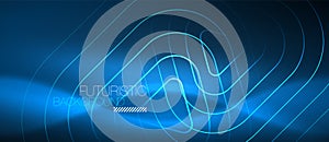 Neon glowing techno lines, hi-tech futuristic abstract background template with geometric shapes