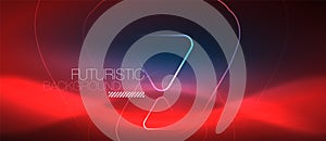 Neon glowing techno lines, hi-tech futuristic abstract background template with geometric shapes