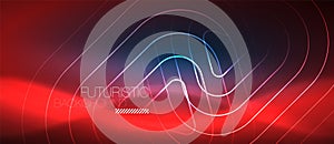 Neon glowing techno lines, hi-tech futuristic abstract background template with geometric shapes