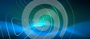 Neon glowing techno lines, hi-tech futuristic abstract background template with geometric shapes