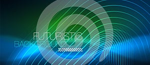 Neon glowing techno lines, hi-tech futuristic abstract background template with geometric shapes