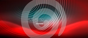 Neon glowing techno lines, hi-tech futuristic abstract background template with square shapes