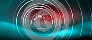 Neon glowing techno lines, hi-tech futuristic abstract background template with square shapes