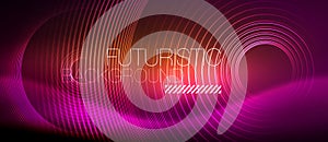 Neon glowing techno lines, hi-tech futuristic abstract background template with square shapes