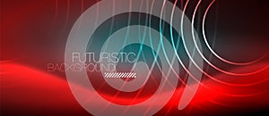 Neon glowing techno lines, hi-tech futuristic abstract background template with square shapes