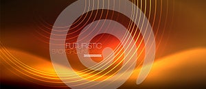 Neon glowing techno lines, hi-tech futuristic abstract background template with square shapes