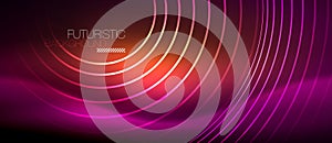 Neon glowing techno lines, hi-tech futuristic abstract background template with square shapes