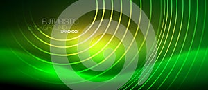 Neon glowing techno lines, hi-tech futuristic abstract background template with square shapes