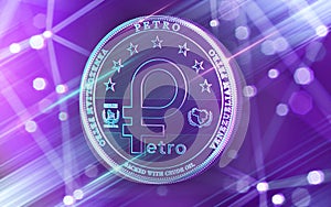 Neon glowing Venezuelian Petro concept coin. 3D rendering photo