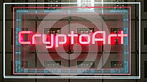 neon glowing word crypto art on cpu background. 3d render