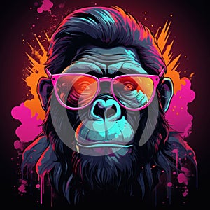 A neon gorilla with a retro flair, adding an element of urban coolness by AI generated