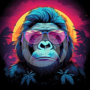 A neon gorilla with a retro flair, radiating strength and urban coolness by AI generated