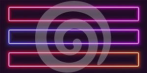 Neon gradient frames, rectangular glowing borders set, colorful futuristic UI design elements.