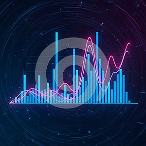 Neon graph data visualization isolated on white background