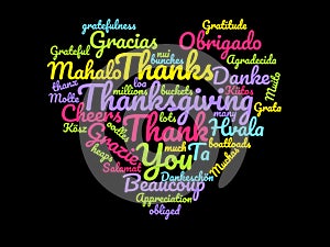 Neon Graphic Heart Wordcloud for Thanksgiving, thank you gifts, to show gratitude, thanks and on Greeting Cards and Social Media