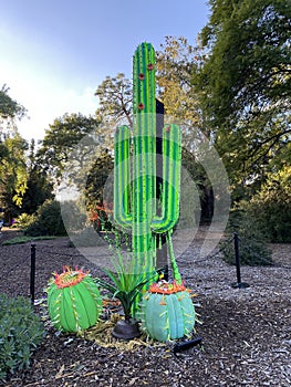 Neon Green Light Saguaro Cactus Sculpture