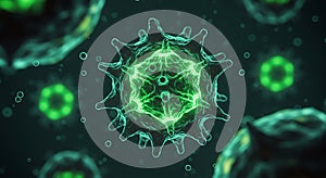 Neon green microscopic virus threat visualization