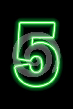 Neon green number 5 on black background. Serial number, price, place