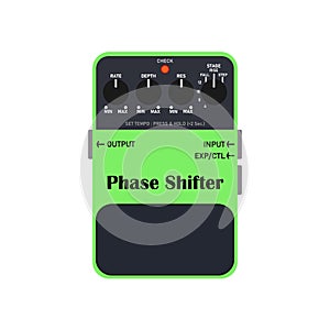 Neon green phase shifter guitar stomp box effect.
