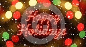 Neon Happy Holidays Bokeh Snow Background