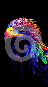 neon head eagle bird logo black background Generative AI