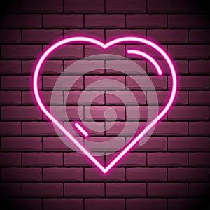 Neon heart on the brick wall, vector Eps 10 illustration