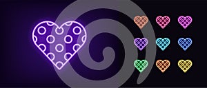 Neon heart icon. Glowing neon heart sign with circle texture