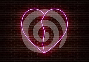 Neon heart sign vector isolated on brick wall. Light heart, shop decoration element. Neon love symbo