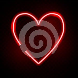 Neon heart. Vector valentine day concept. Love red light frame. Lighting romantic icon