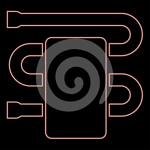 Neon heated towel rail with towel dryer bathroom equipment red color vector illustration image flat style