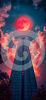Neon Heights: Synthwave Skyscraper photo